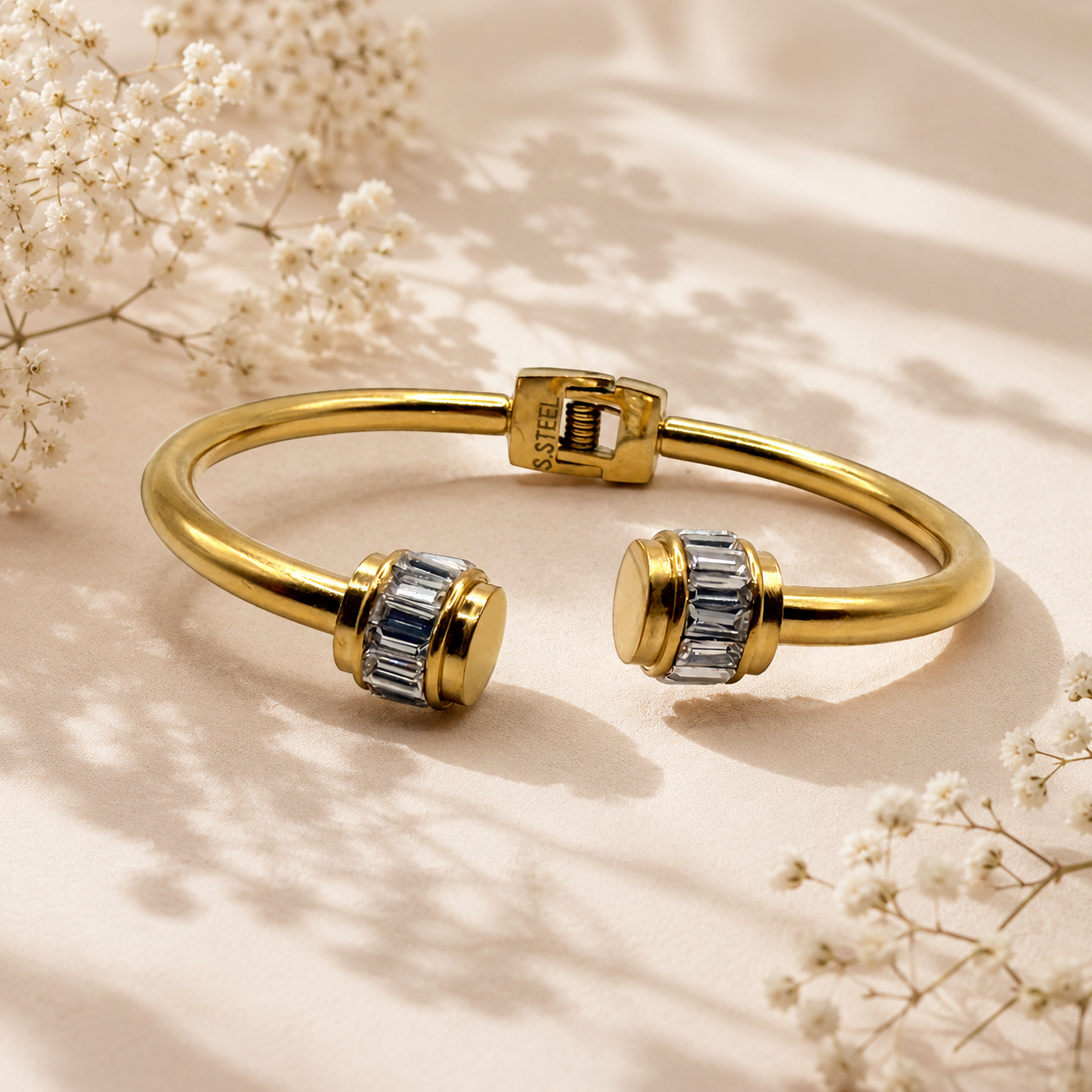 Crystal Accent Hinged Cuff Bangle