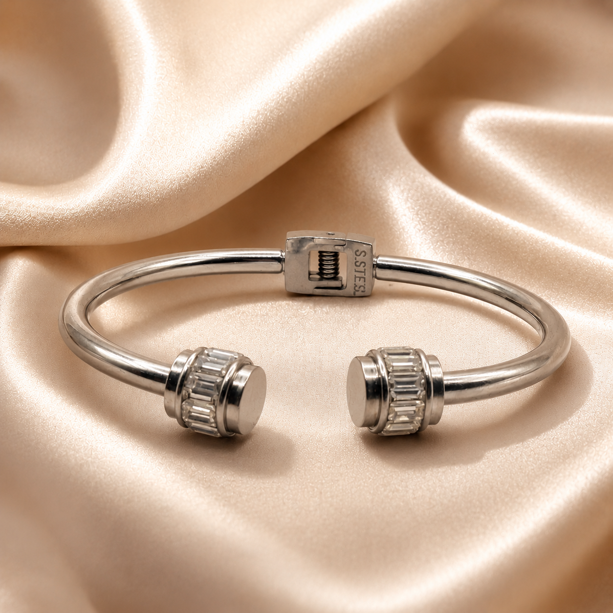 Crystal Accent Hinged Cuff Bangle