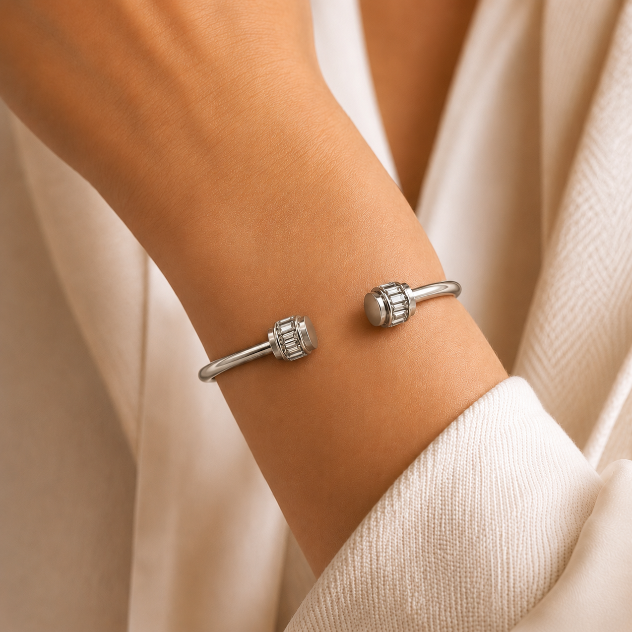 Crystal Accent Hinged Cuff Bangle